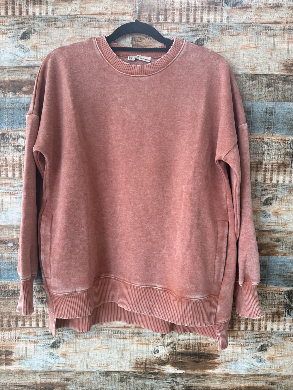 Zena Washed Rust Crewneck Sweatshirt with pockets